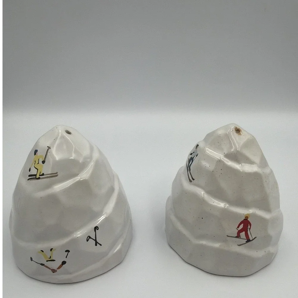 NIB West Elm Christmas St. Jude Holiday Skier Stoneware Salt And Pepper Shakers